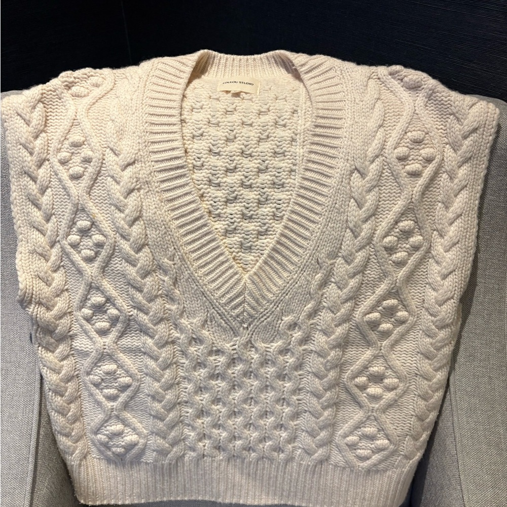 Loulou Studio - Cream Cable Knit Sweater Vest